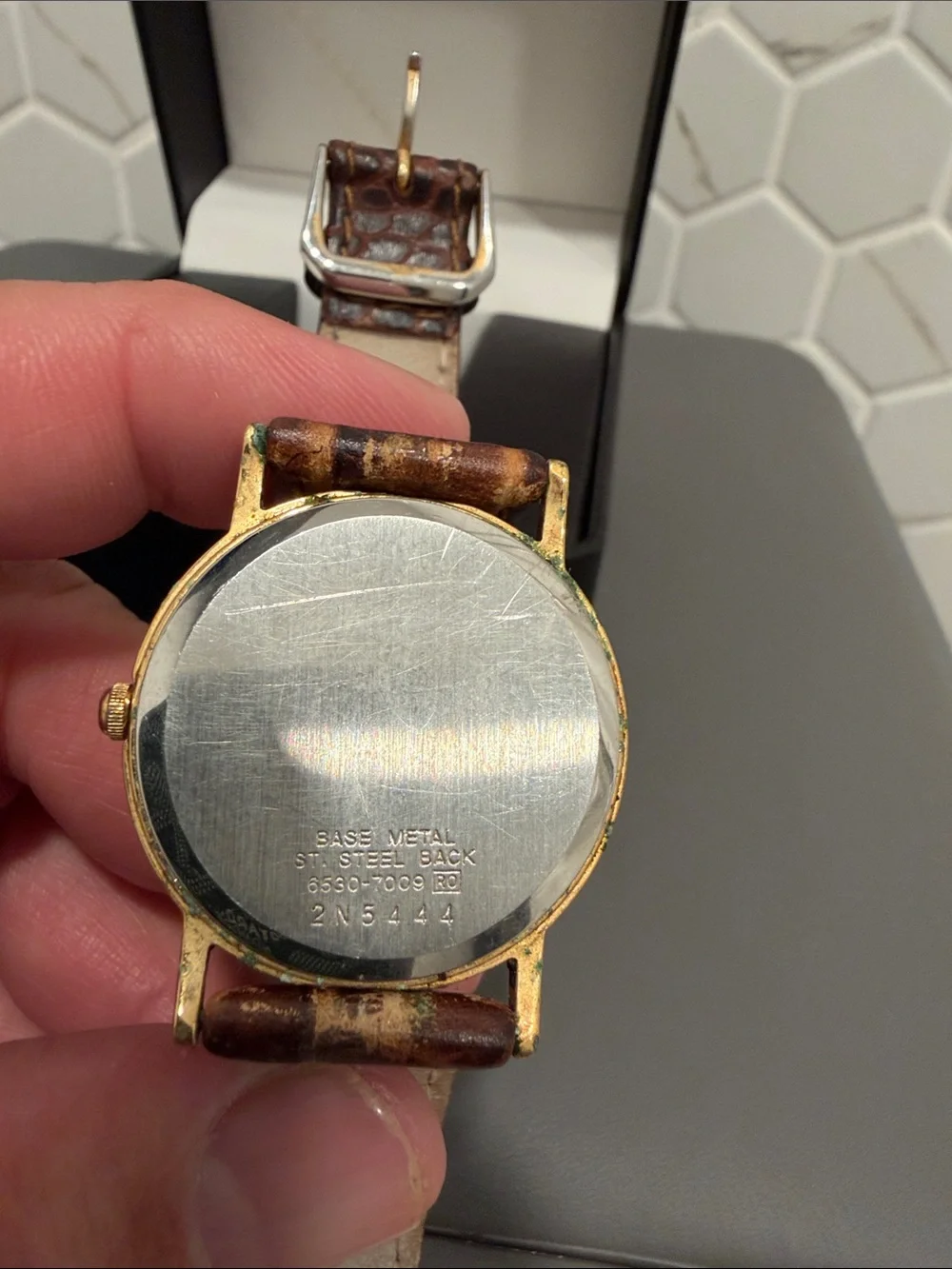 90s vintage Seiko Gold Dial Watch with Brown Leather Strap